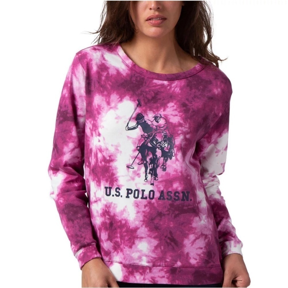 U.S. Polo Assn Women's Tie Dye Sweatshirt purple white size Small oversized